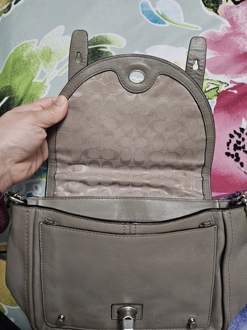 Coach Taupe Gray Leather Turnlock Crossbody Bag